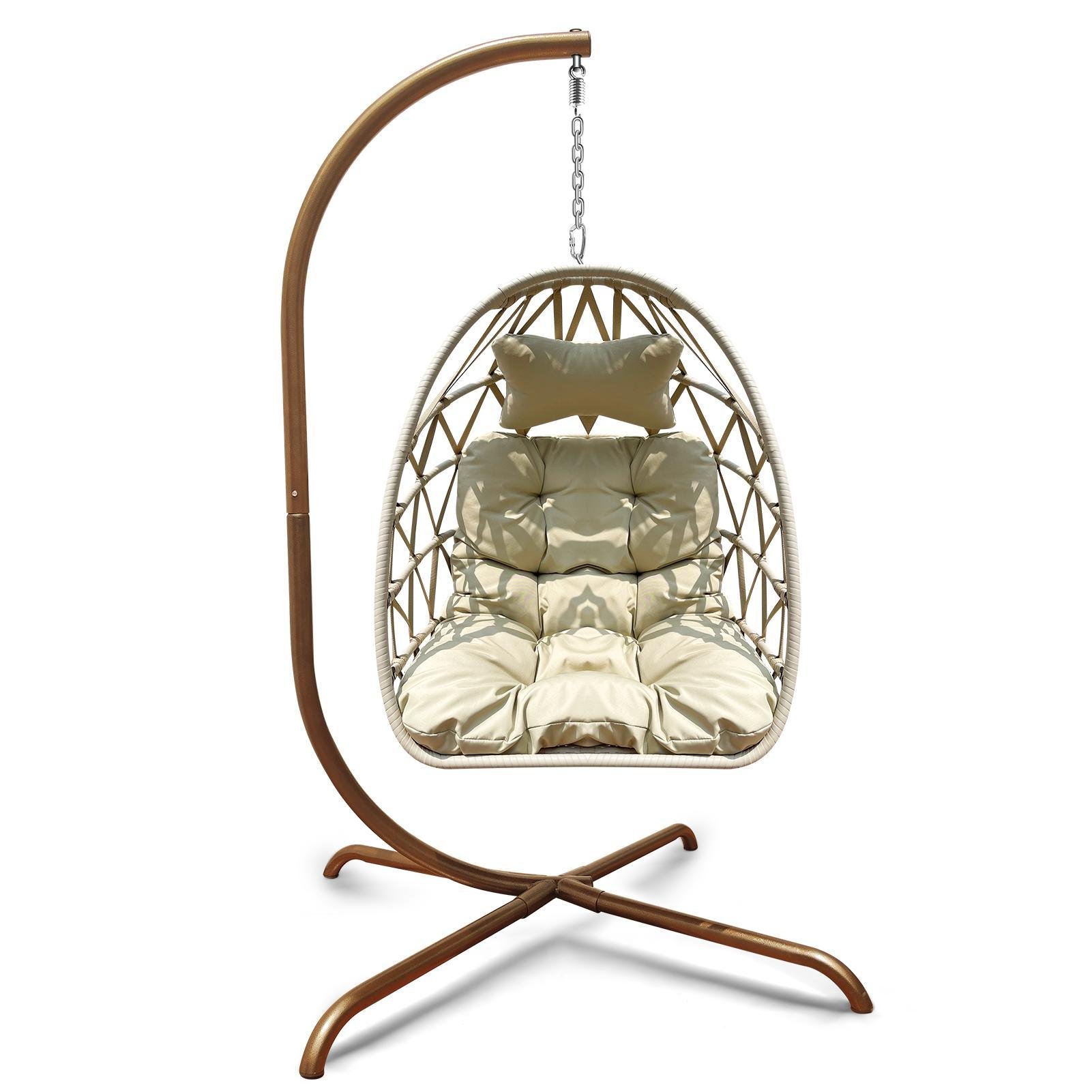 Swing Egg Chair with Stand Indoor Outdoor; UV Resistant Cushion Hanging Chair; Anti-Rust Foldable Aluminum Frame Hammock Chair; 350lbs Capacity Hangin Swing Egg Chair with Stand Indoor Outdoor; UV Resistant Cushion Hanging Chair; Anti-Rust Foldable Aluminum Frame Hammock Chair; 350lbs Capacity Hangin