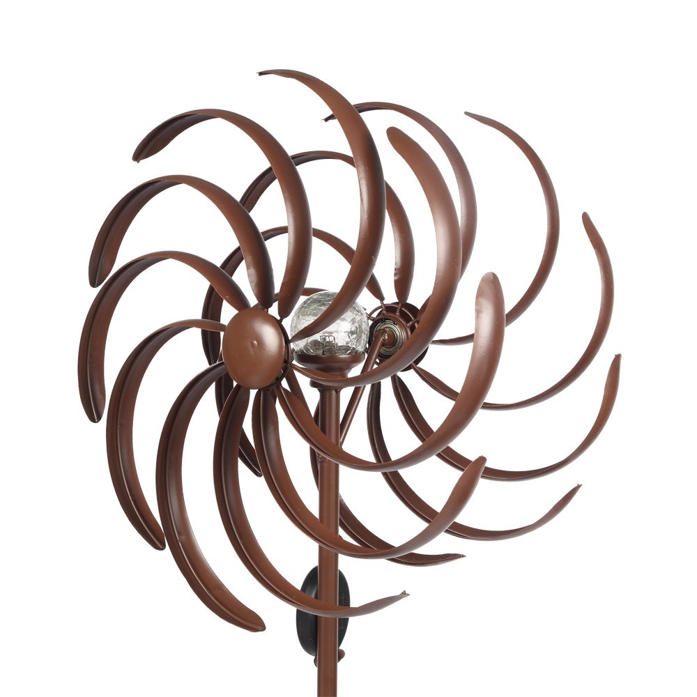 Solar Wind Spinner, Windmill Willow Leaves-Improved 360 Degrees Swivel LED Lighting Solar Powered Glass Ball with Kinetic Wind Spinner-Metal Sculpture Solar Wind Spinner, Windmill Willow Leaves-Improved 360 Degrees Swivel LED Lighting Solar Powered Glass Ball with Kinetic Wind Spinner-Metal Sculpture