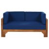 Outdoor Patio Extendable Wooden Sofa Set Sectional Furniture Set with Thick Cushions for Balcony; Backyard; Poolside; Brown Finish+Blue Cushion