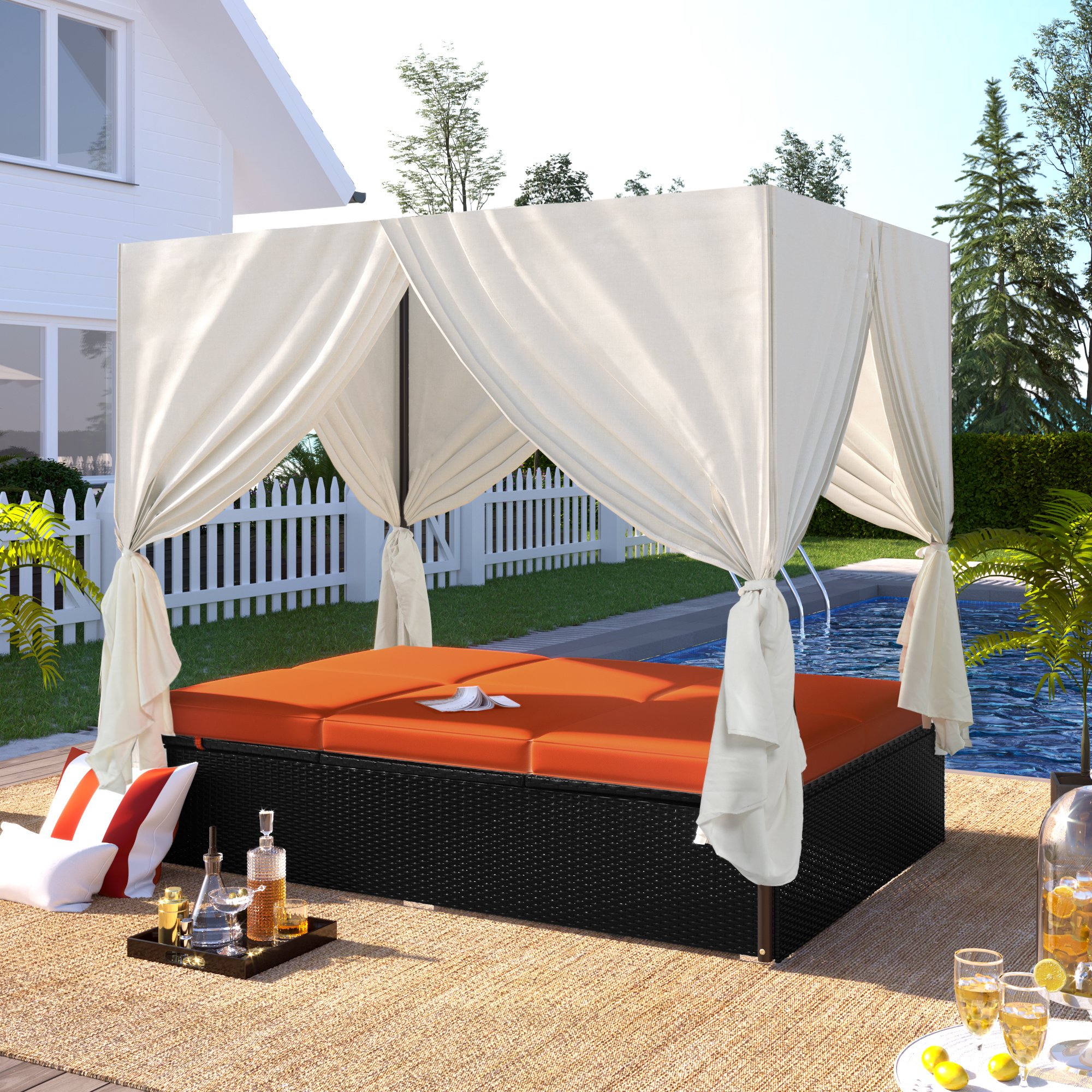 Outdoor Patio Wicker Sunbed Daybed with Cushions, Adjustable Seats Outdoor Patio Wicker Sunbed Daybed with Cushions, Adjustable Seats